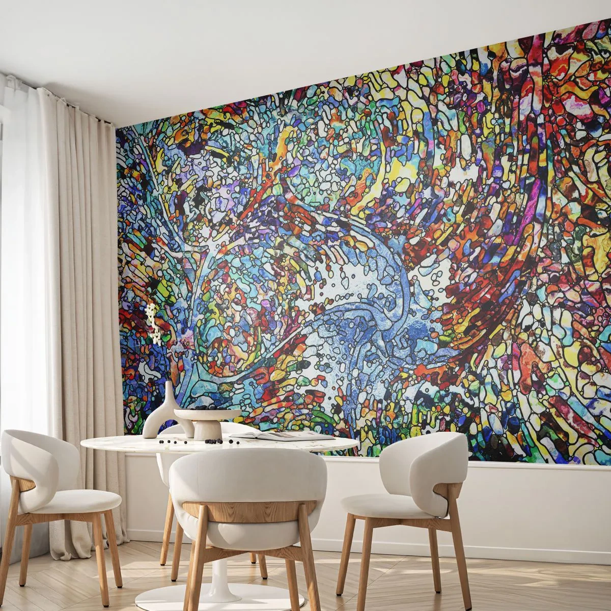 Fototapeta Samolepicí Deluxe Sticker - Vitráž s kapkami - Abstrakce, Kus, Grafika - 250x175 cm