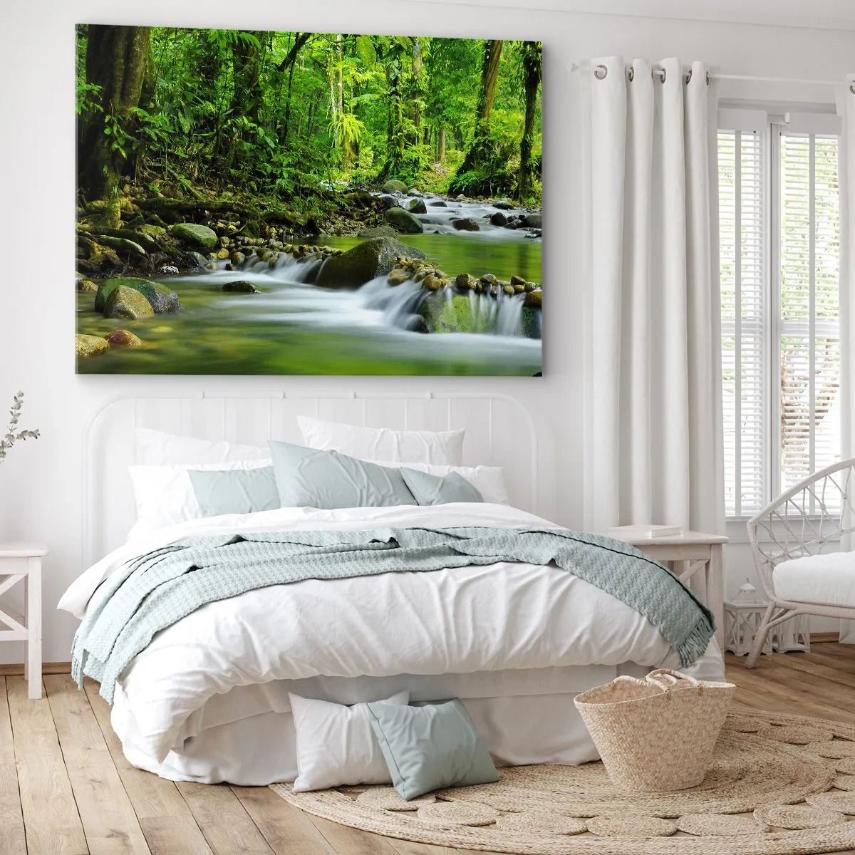Obraz na plátně - Potok v bujném tropickém lese - 70x50cm - Plout mořem zeleně - Moderní nástěnná dekorace do obývacího pokoje a ložnice ARTTOR