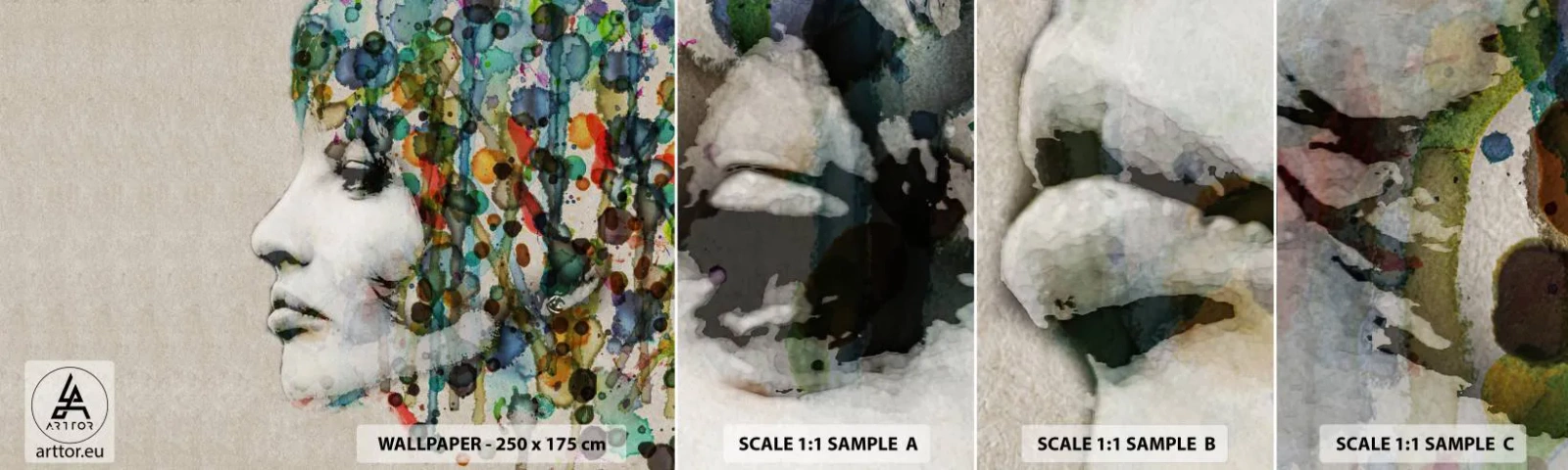 Vzor Fototapety Samolepicí Deluxe Sticker - Vynořila se z šedi - ženská tvář, Abstrakce, Grafika - 100x30 cm