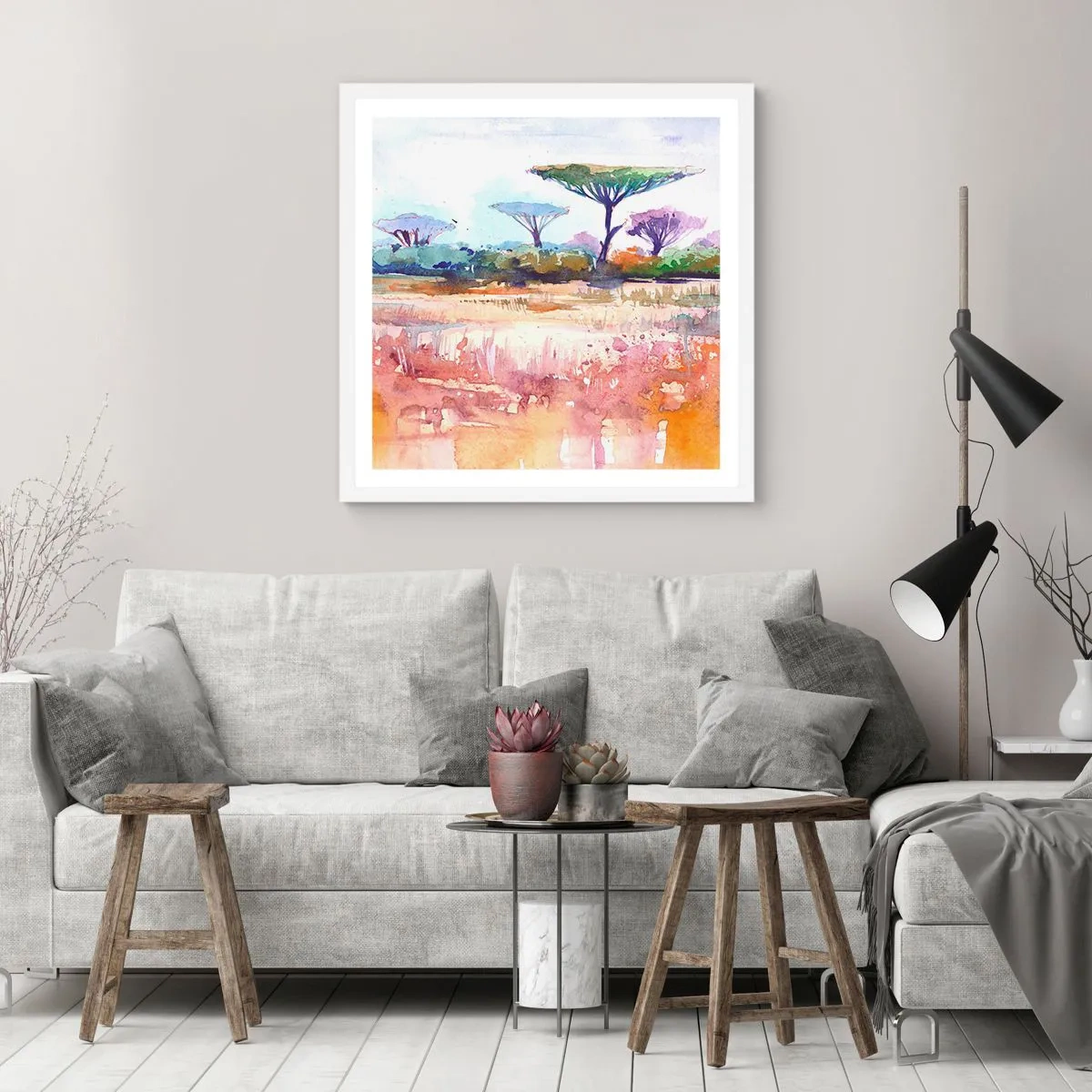 Plakát v bílém rámu - Barvy savany - 60x60 cm