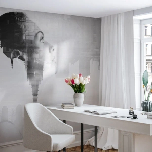 Fototapeta Samolepicí Deluxe Sticker - Z obou stran okna - Abstrakce, ženská tvář, Architektura - 100x70 cm