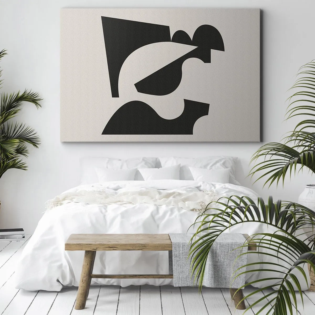 Obraz na plátně - Abstraktní geometrické kompozice v černé a bílé - 70x50cm - K samostatnému ukládání - Moderní nástěnná dekorace do obývacího pokoje a ložnice ARTTOR