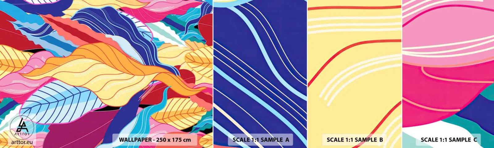 Vzor Fototapety Samolepicí Deluxe Sticker - Barevný nepořádek - Abstrakce, Barevné listy, Kus - 100x30 cm