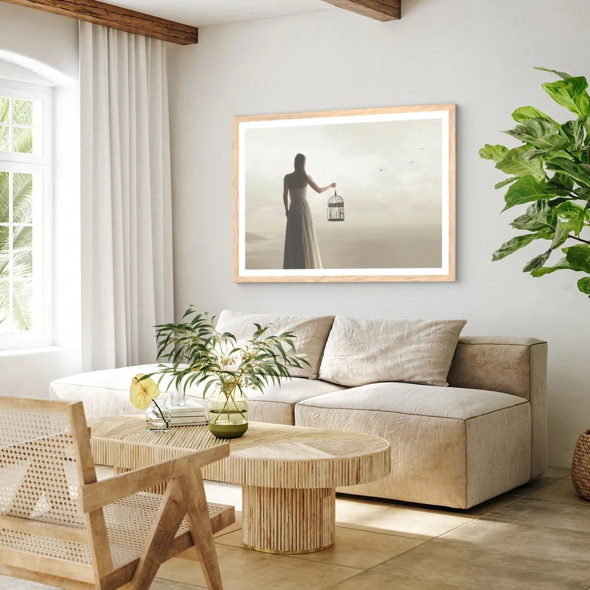 Plakát v rámu světlý dub - Buď svobodná - 100x70 cm