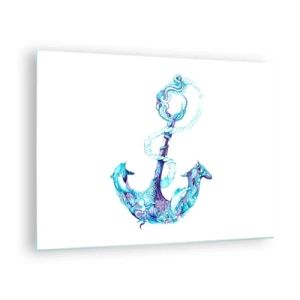 Obraz na skle - Kotva s námořními motivy v uměleckém stylu - 70x50cm - Důvěrnice tajemství moře - Moderní nástěnná dekorace do obývacího pokoje a ložnice ARTTOR
