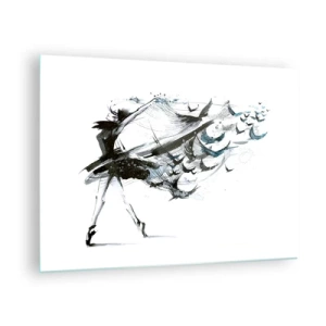 Obraz na skle - Tanečnice v pohybu s plovoucími ptáky - 70x50cm - Magie hudby uvolňuje od kouzla - Moderní nástěnná dekorace do obývacího pokoje a ložnice ARTTOR