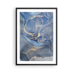Plakát v černém rámu - Abstraktní skvrny v odstínech modré a zlaté - 50x70cm - Zlatý prach - Moderní nástěnná dekorace do obývacího pokoje a ložnice ARTTOR