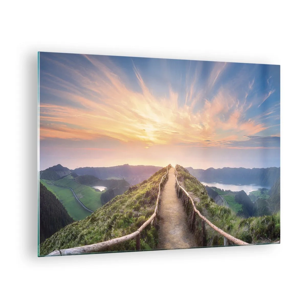 Obraz na skle - Cesta na vrchol kopce s výhledem na západ slunce - 70x50cm - Blízko nebe - Moderní nástěnná dekorace do obývacího pokoje a ložnice ARTTOR