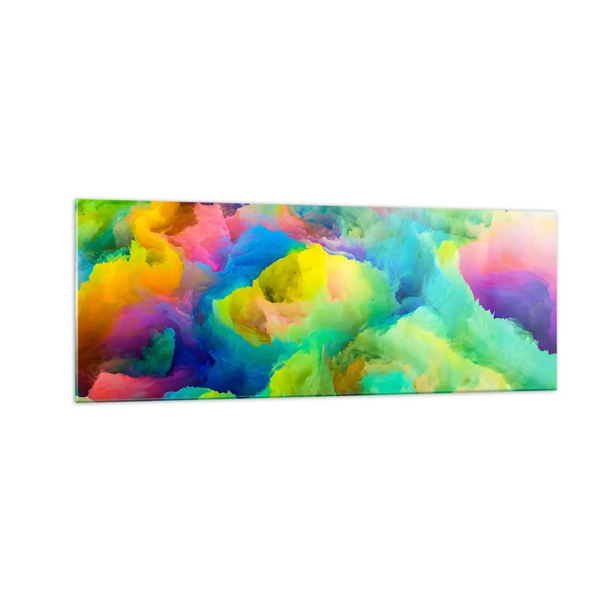 Obraz na skle - Duhové chmýří - 140x50 cm