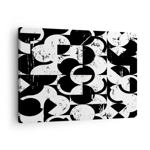 Obraz na plátně - Abstraktní černobílý geometrický vzor s vintage efektem - 70x50cm - Bílé je bílé a černé černé - Moderní nástěnná dekorace do obývacího pokoje a ložnice ARTTOR