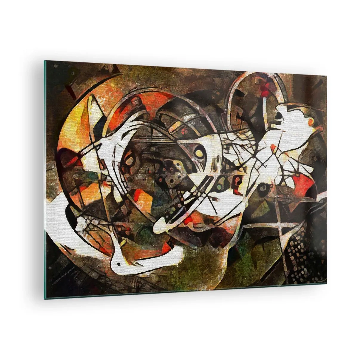 Obraz na skle - Abstraktní malba s kruhy a dynamickými liniemi - 70x50cm - Slyšíš pohyb? - Moderní nástěnná dekorace do obývacího pokoje a ložnice ARTTOR