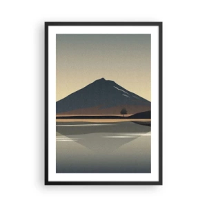 Plakát v černém rámu - Minimalistická horská krajina s odrazem v jezeře - 50x70cm - Zrcadlový odraz - Moderní nástěnná dekorace do obývacího pokoje a ložnice ARTTOR