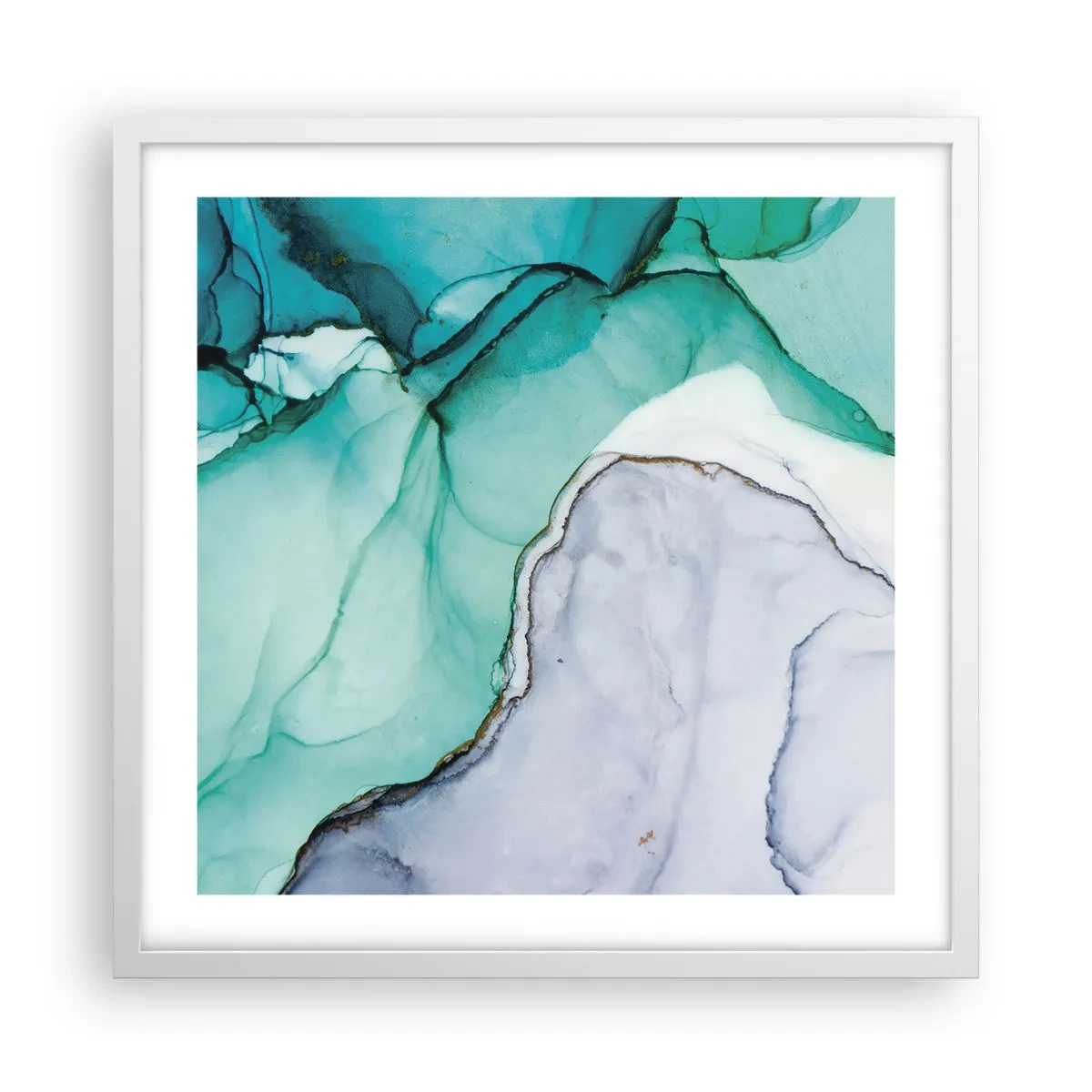 Plakát v bílém rámu - Studie v tyrkysové - 50x50 cm