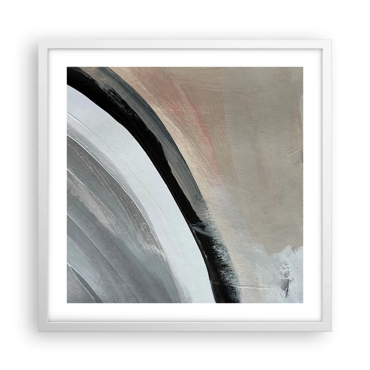 Plakát v bílém rámu - Kompozice: černý a šedý oblouk - 50x50 cm