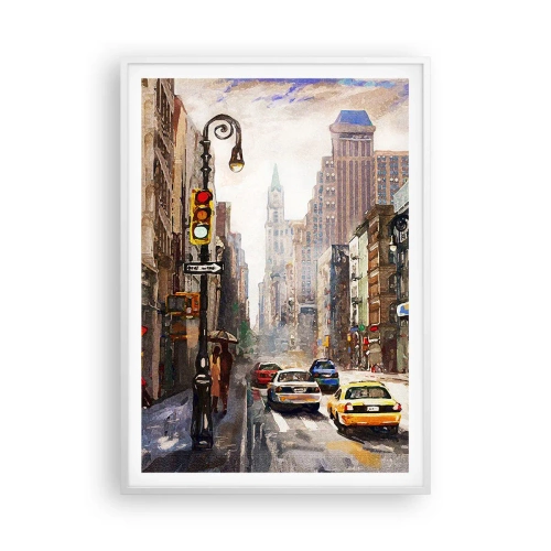 Plakát v bílém rámu - New York – barevný i v dešti - 70x100 cm