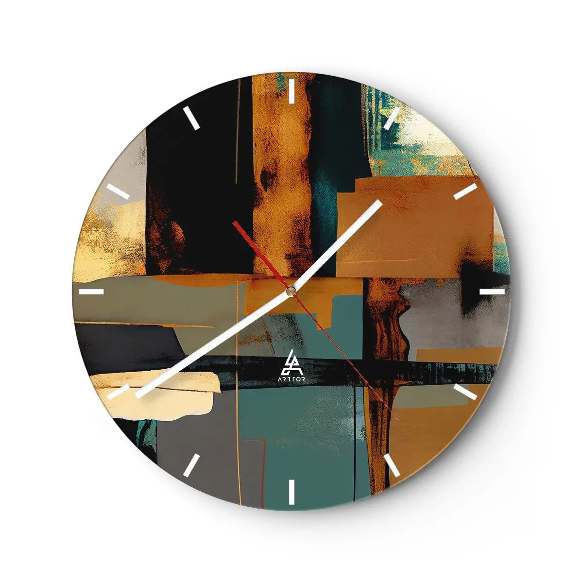 Nástěnné hodiny - Moderní abstrakce s kontrastem zlaté, černé a modré - 30x30cm - Abstrakce – světlo a stín - Moderní nástěnná dekorace do obývacího pokoje, kuchyně a ložnice ARTTOR