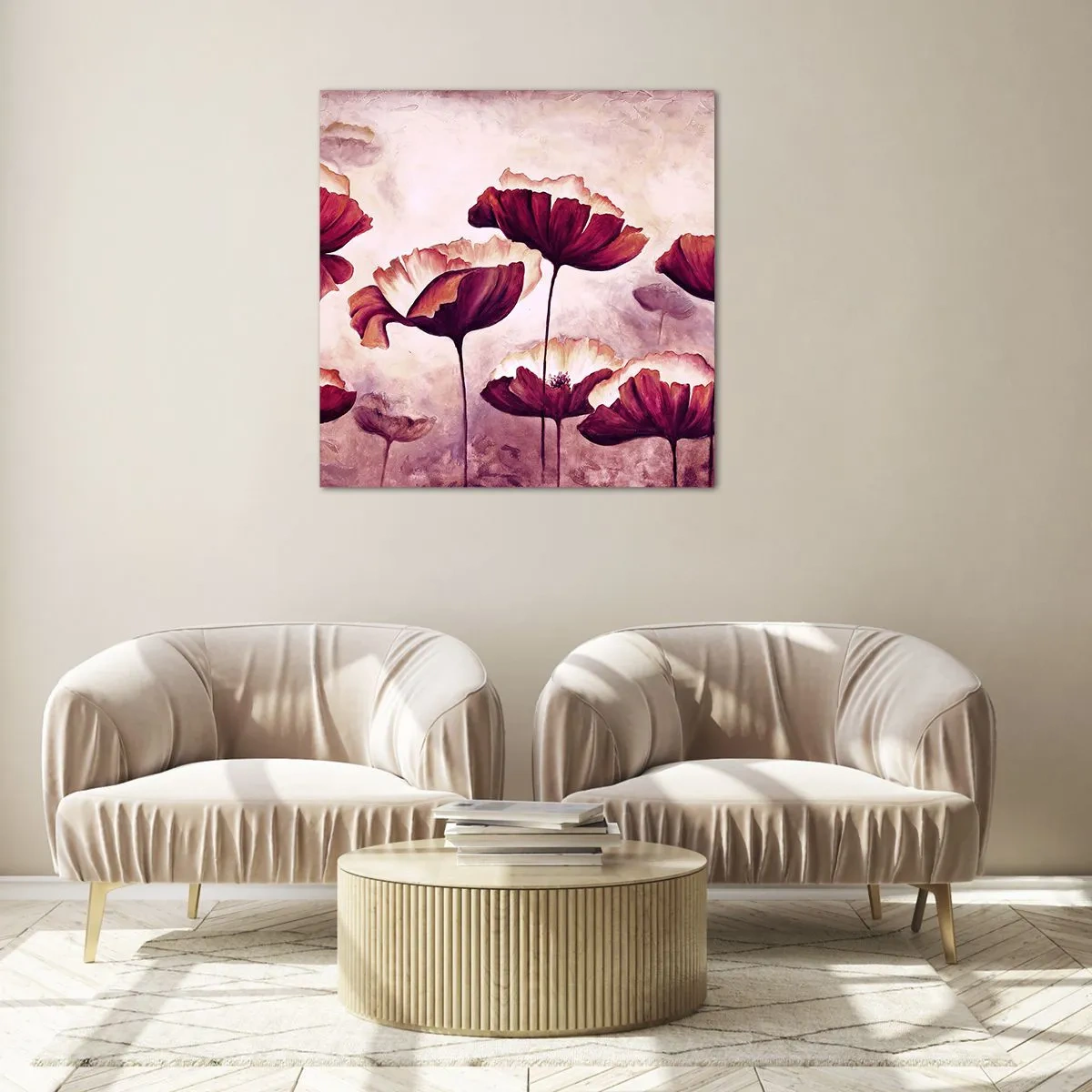 Obraz na skle - Červený a bílý plátek - 40x40 cm