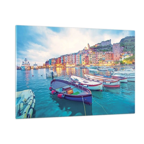 Obraz na skle - Barevný večer v přístavu - 120x80 cm