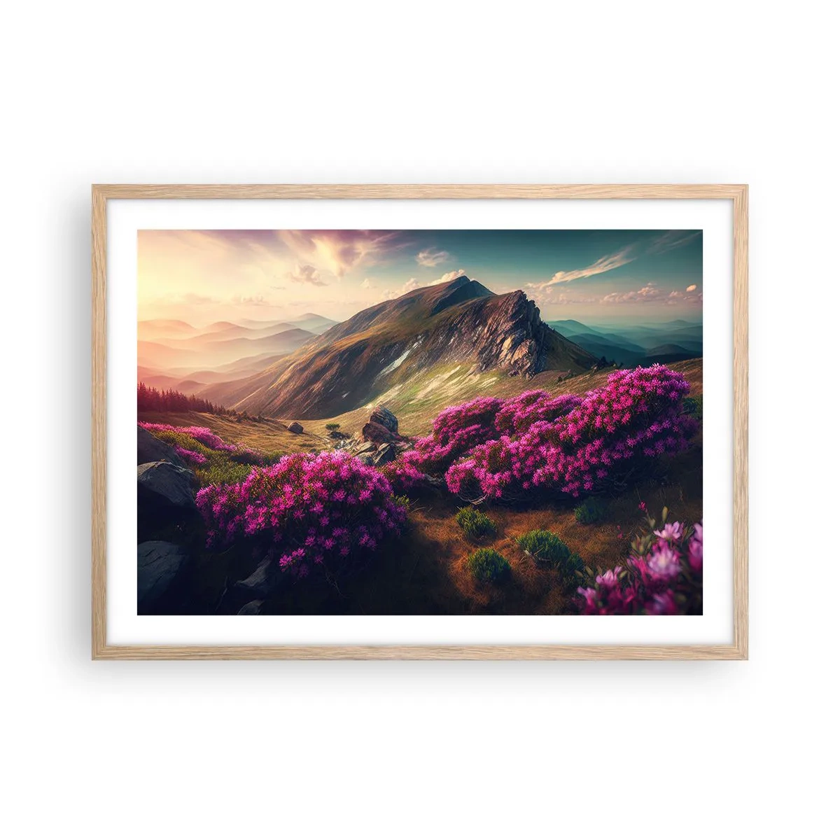 Plakát v rámu světlý dub - Léto na horách - 70x50 cm