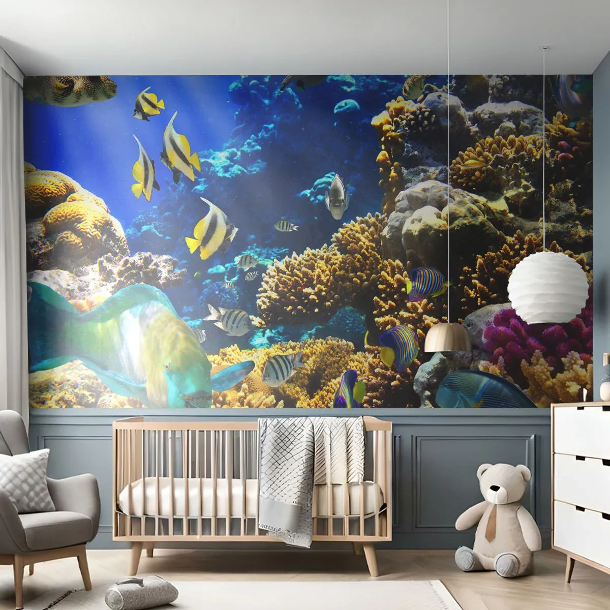 Fototapeta Samolepicí Deluxe Sticker - Velký provoz na prázdninové stezce - korálový útes, Oceán, Ryba - 250x175 cm
