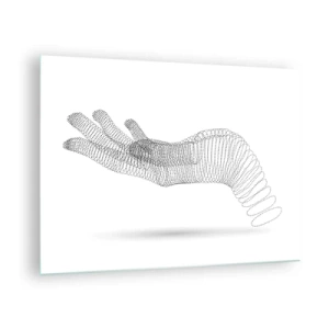 Obraz na skle - Minimalistická grafika ruky z teček - 70x50cm - Pružná ruka - Moderní nástěnná dekorace do obývacího pokoje a ložnice ARTTOR