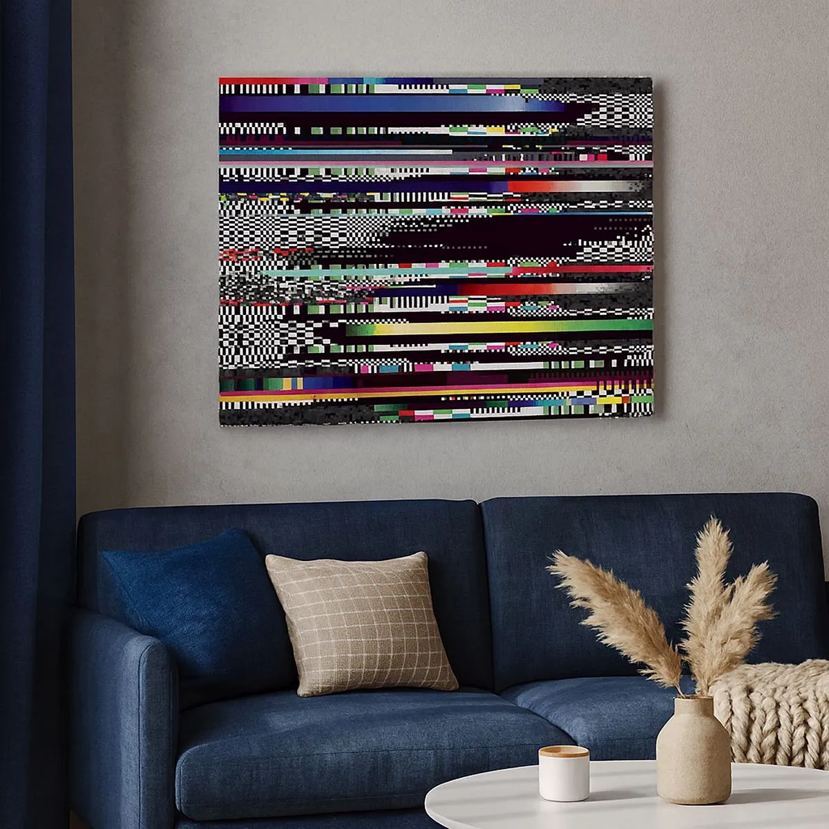 Obraz na plátně - Barevné čáry a pixely v abstraktním stylu - 70x50cm - Kontrolní obraz skutečnosti - Moderní nástěnná dekorace do obývacího pokoje a ložnice ARTTOR