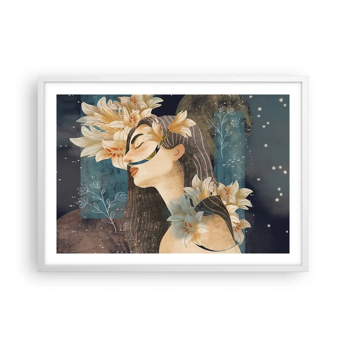 Plakát v bílém rámu - Pohádka o princezně s liliemi - 70x50 cm