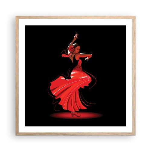 Plakát v rámu světlý dub - Žhavá duše flamenco - 60x60 cm