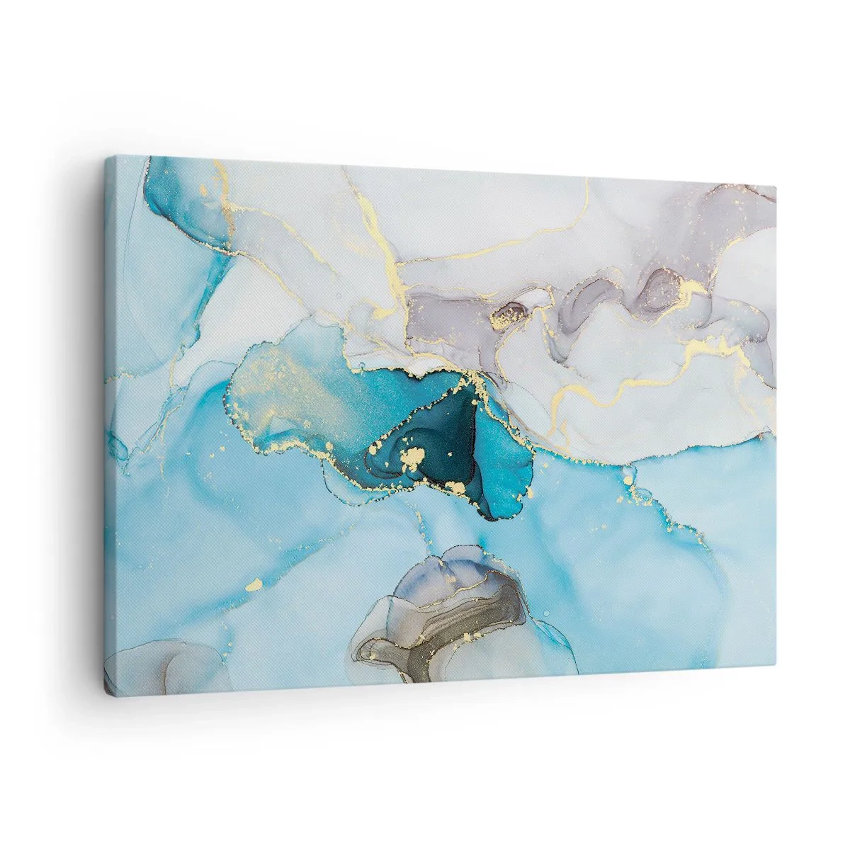 Obraz na plátně - Abstrakce v odstínech modré a zlaté s jemnými liniemi - 70x50cm - Studie o setkání šedé a tyrkysové - Moderní nástěnná dekorace do obývacího pokoje a ložnice ARTTOR