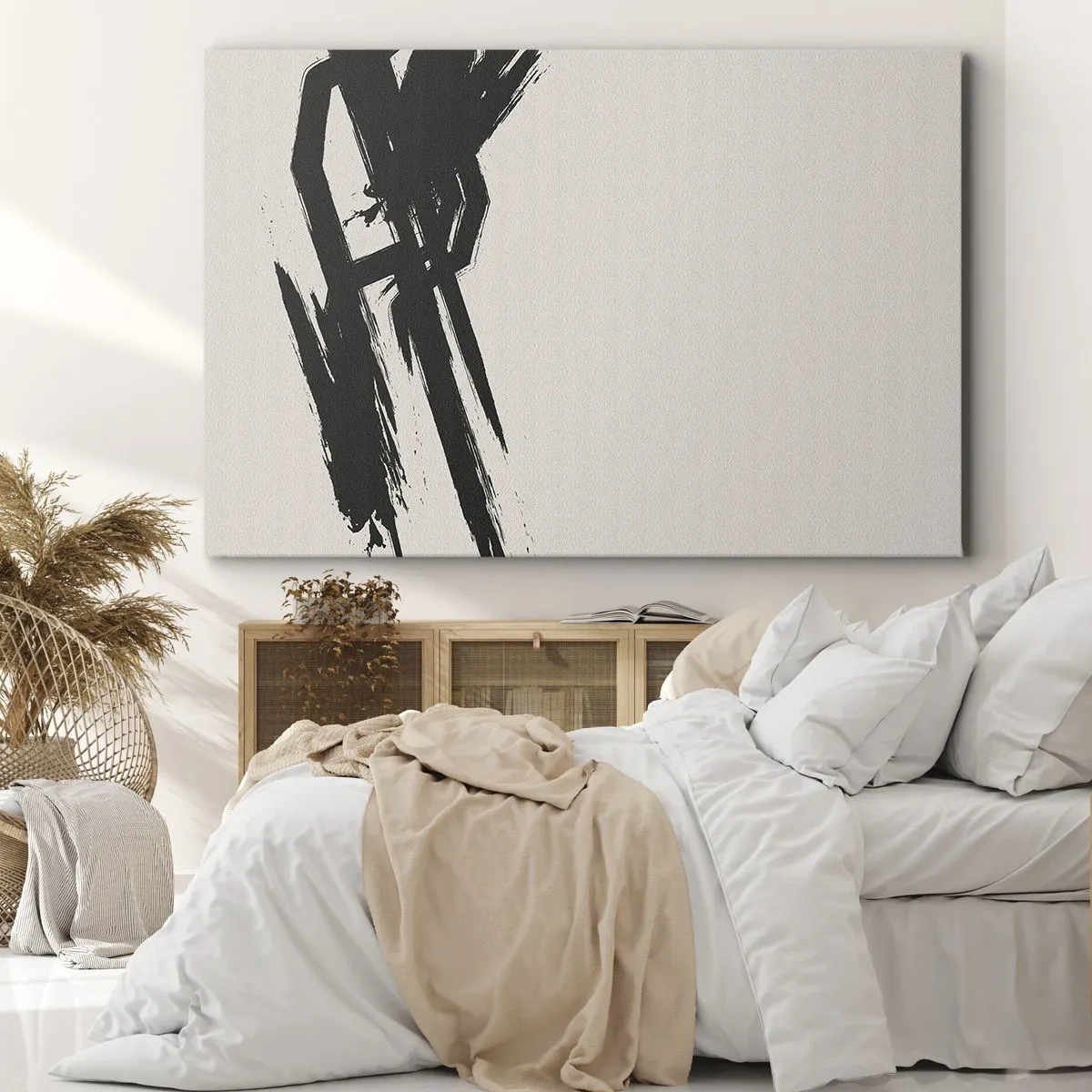 Obraz na plátně - Dynamické tahy štětcem v černé barvě na světlém pozadí - 70x50cm - Nezastavitelná hybnost - Moderní nástěnná dekorace do obývacího pokoje a ložnice ARTTOR