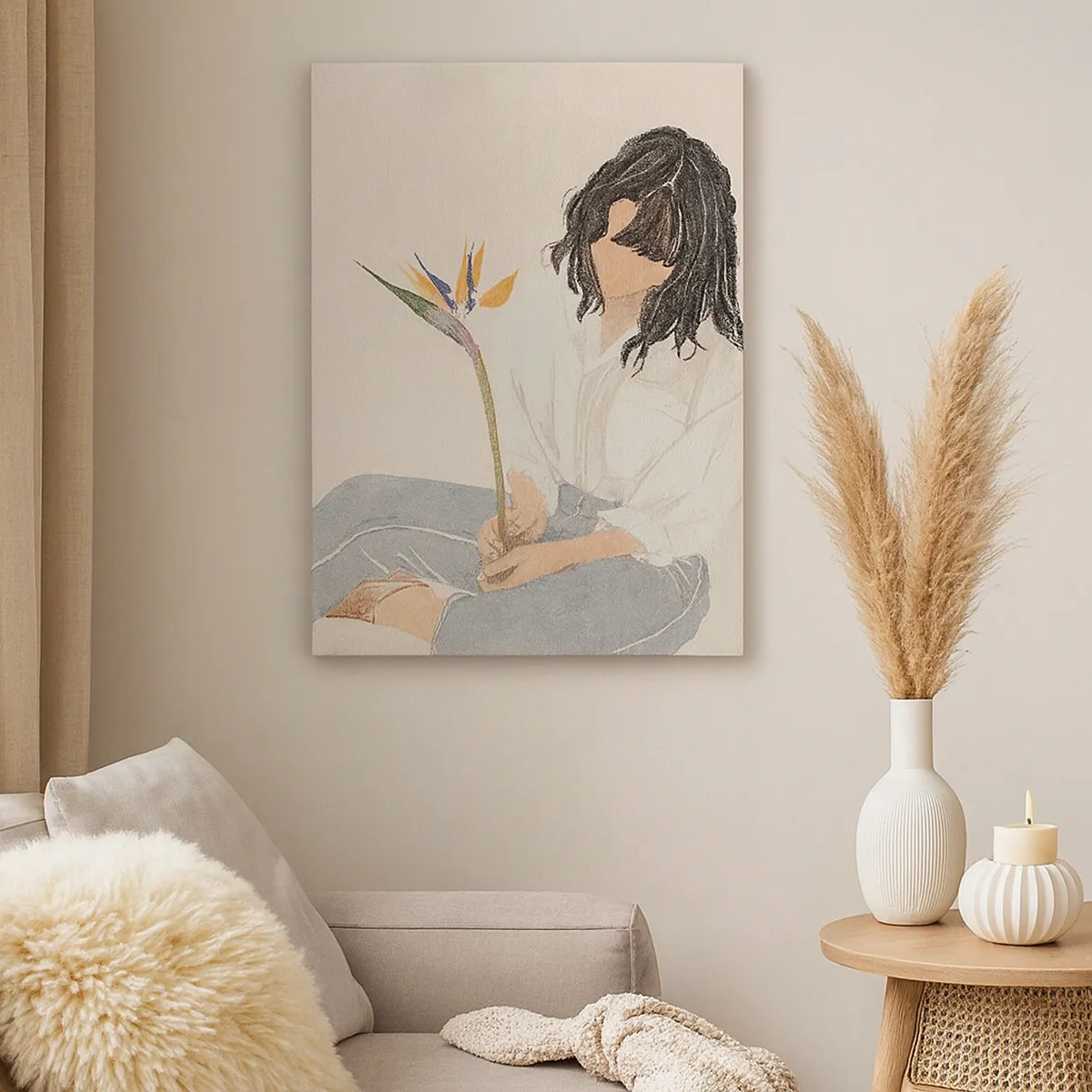 Obraz na plátně - Portrét s exotickou květinou - 50x70 cm