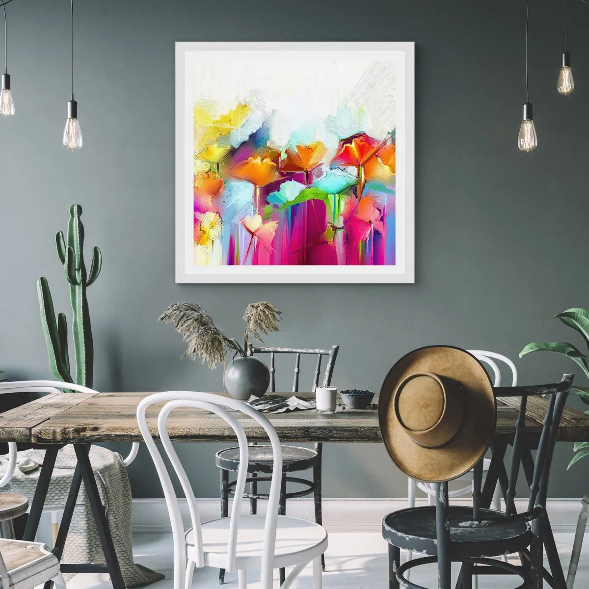 Plakát v bílém rámu - Duha rozkvetla - 40x40 cm