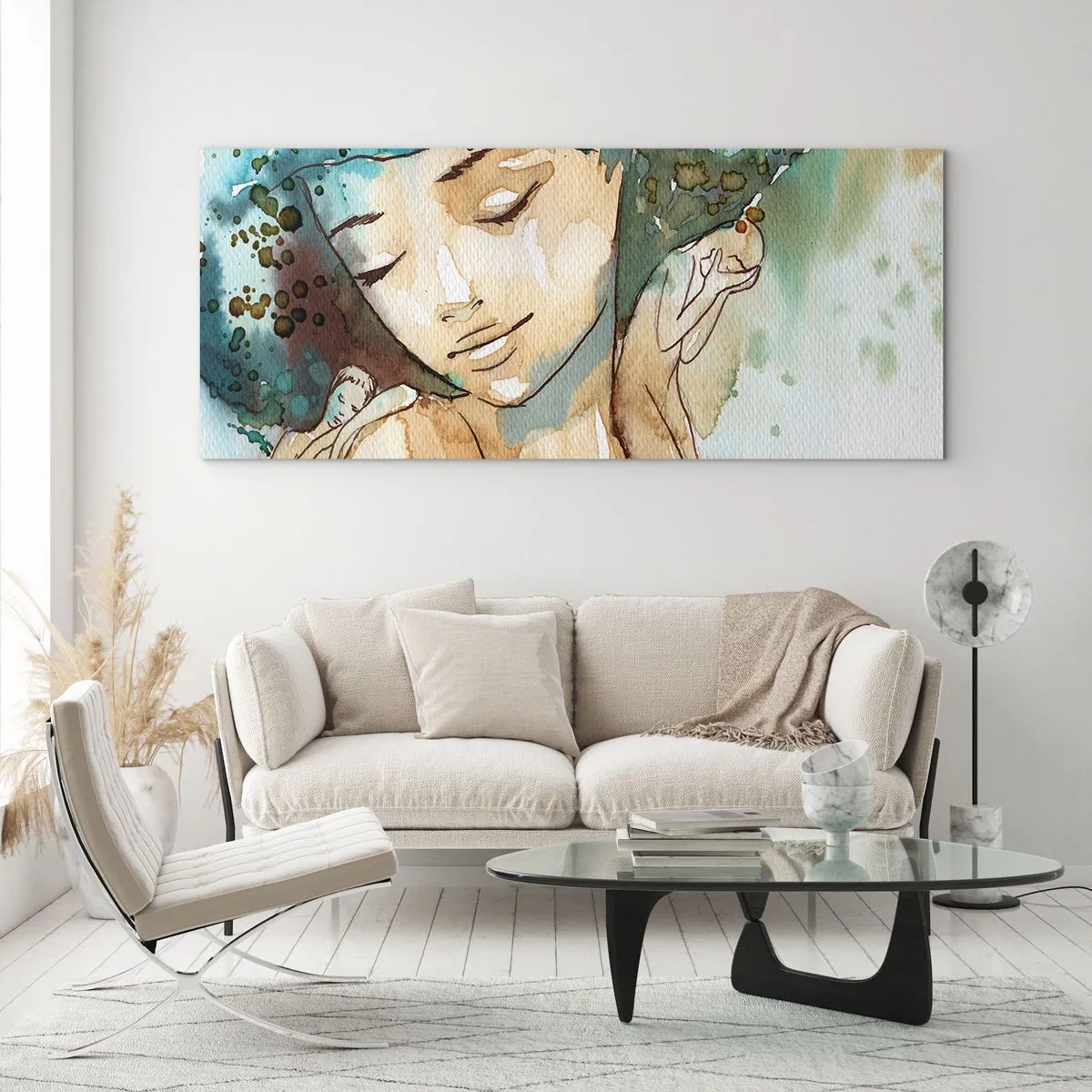 Obraz na skle - Lady in blue - 90x30 cm