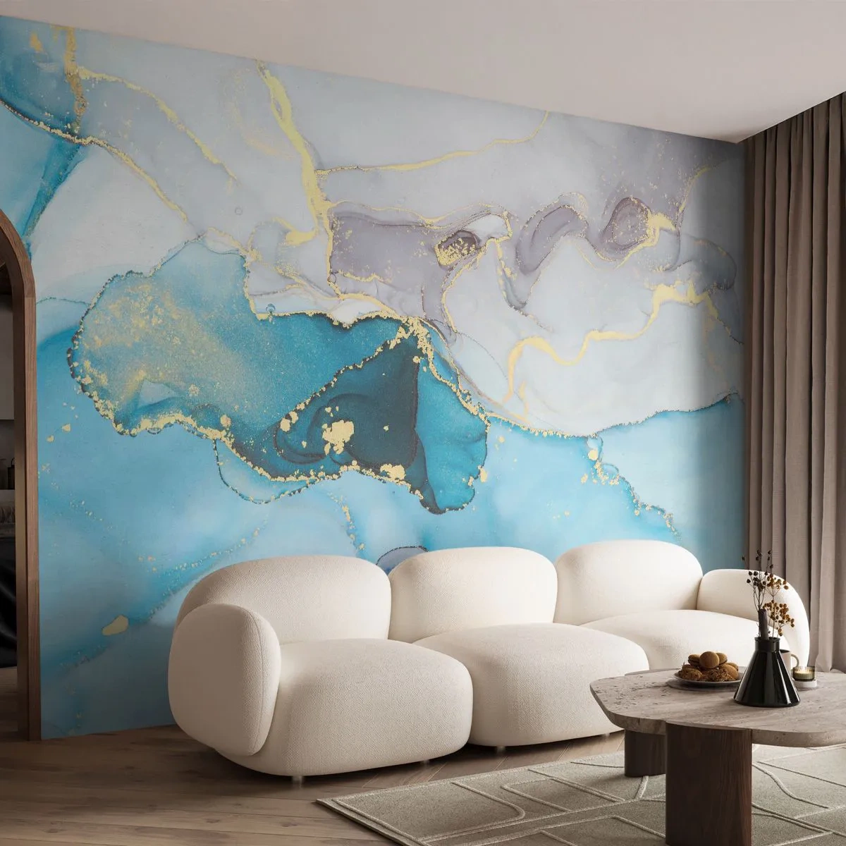 Fototapeta Premium Sand - Studie o setkání šedé a tyrkysové - Abstrakce, Kus, Moderní vzor - 400x280 cm