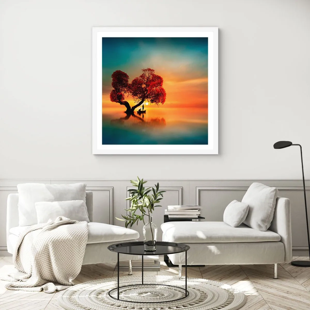 Plakát v bílém rámu - Voda a ticho vesmíru - 60x60 cm