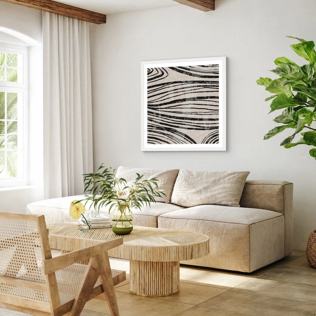 Plakát v bílém rámu - Močál s liniemi - 50x50 cm