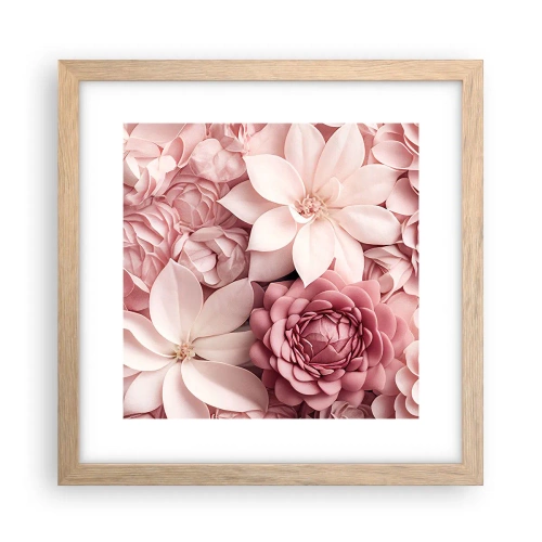 Plakát v rámu světlý dub - V růžových okvětních lístcích - 30x30 cm