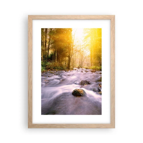 Plakát v rámu světlý dub - Malachit ve stříbrně-zlaté podobě - 30x40 cm