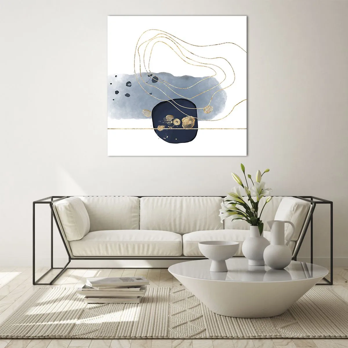 Obraz na skle - Modro-zlatá fantazie - 60x60 cm