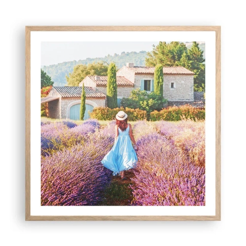 Plakát v rámu světlý dub - Levandulová dívka - 60x60 cm