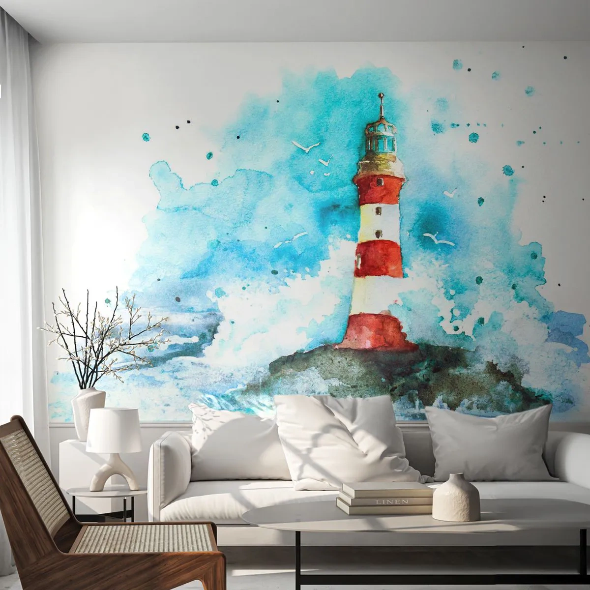 Fototapeta Premium Canvas - Jednota živlů - Maják, Krajina, Grafika - 250x175 cm