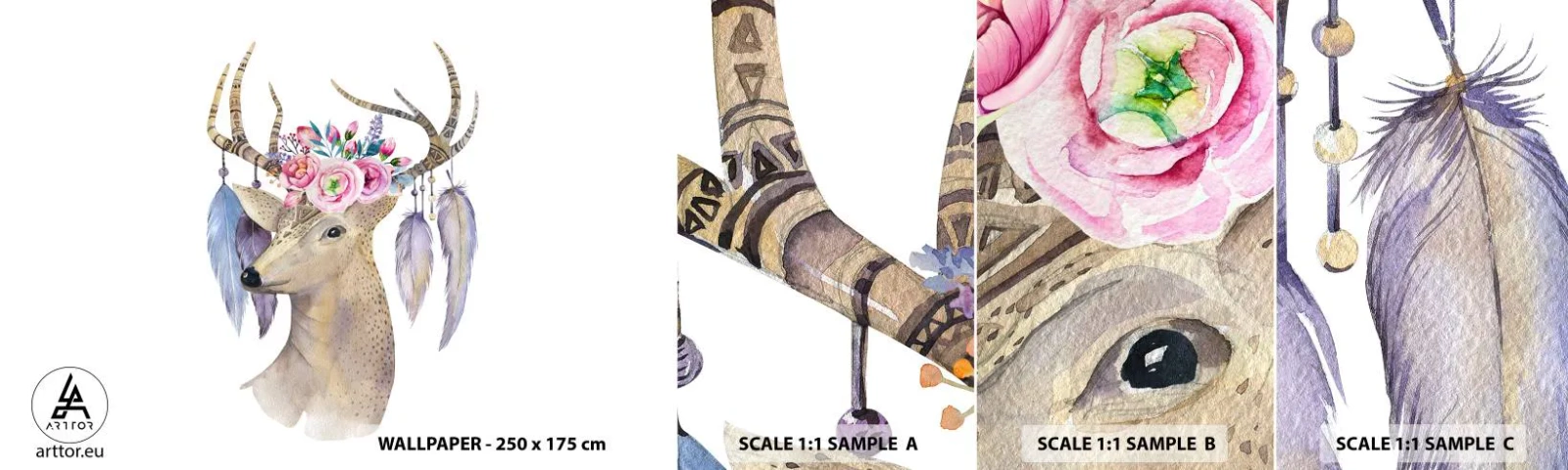 Vzor Fototapety Samolepicí Deluxe Sticker - Průvodce duše - jemný, nevinný - Abstrakce, Zvířata, Jelen - 100x30 cm