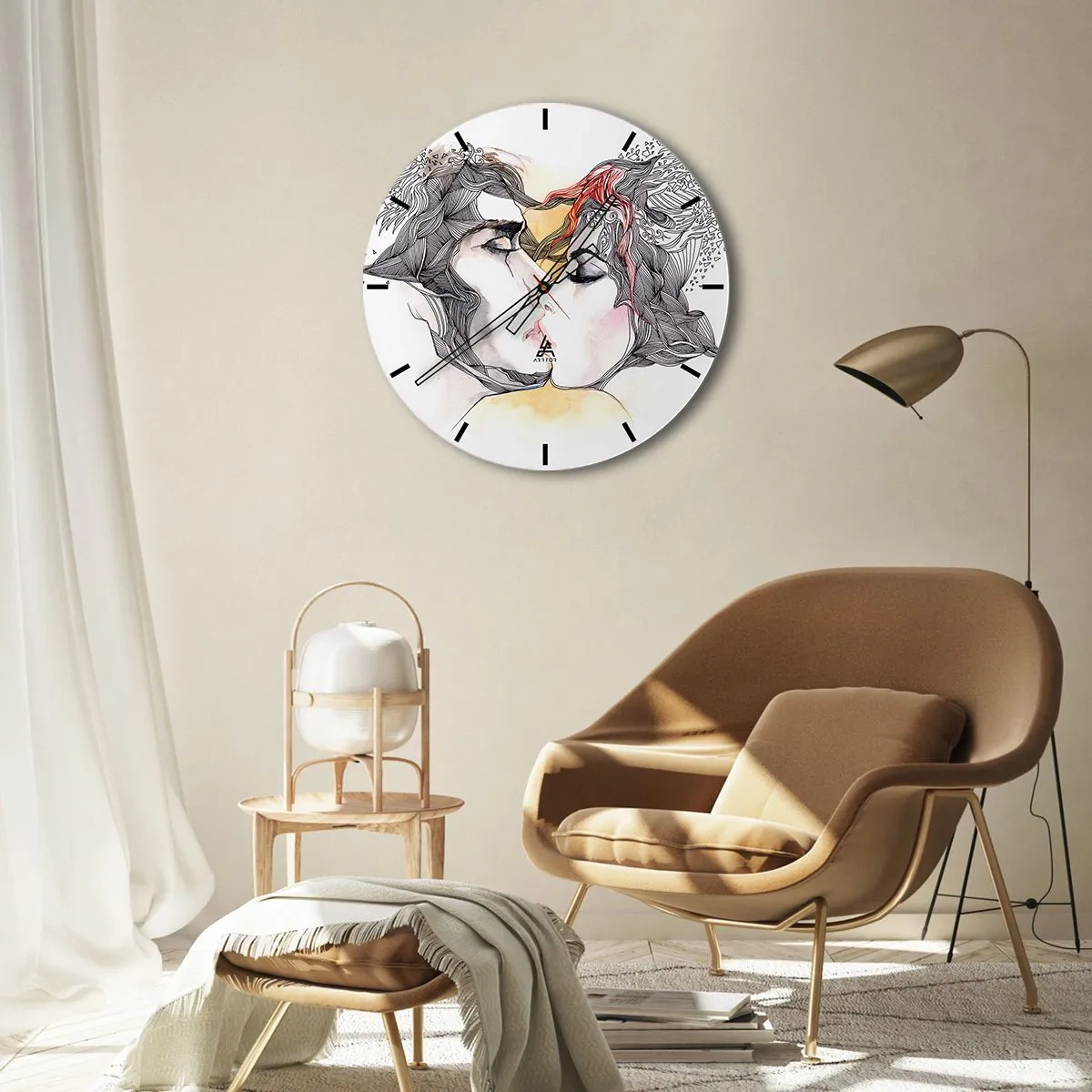 Nástěnné hodiny - Umělecká polibek scéna s detaily - 30x30cm - Svět neexistuje - Moderní nástěnná dekorace do obývacího pokoje, kuchyně a ložnice ARTTOR
