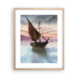 Plakát v rámu světlý dub - Večer v přístavu - 40x50 cm
