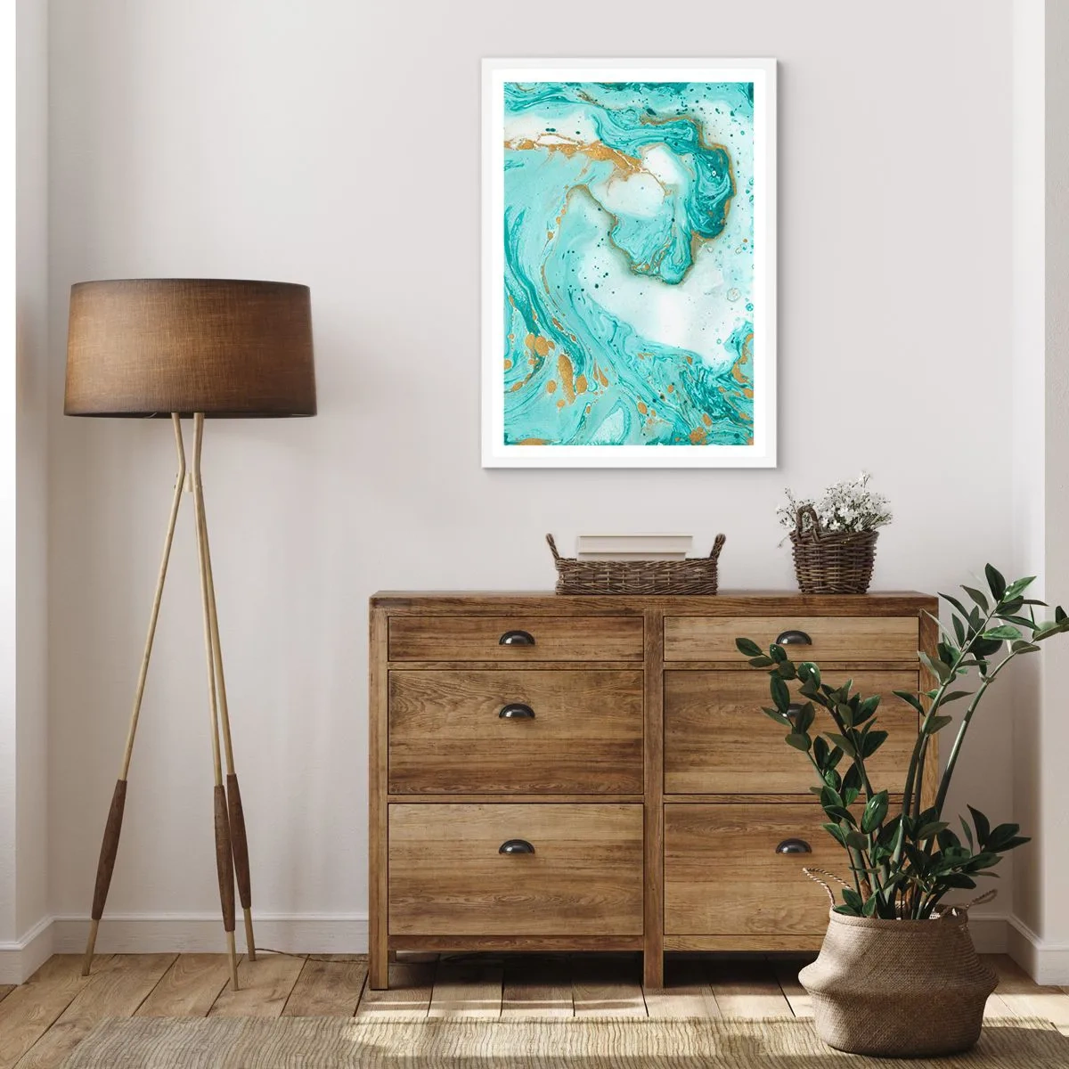 Plakát v bílém rámu - Pod velkou vlnou z epochy Edo - 70x100 cm