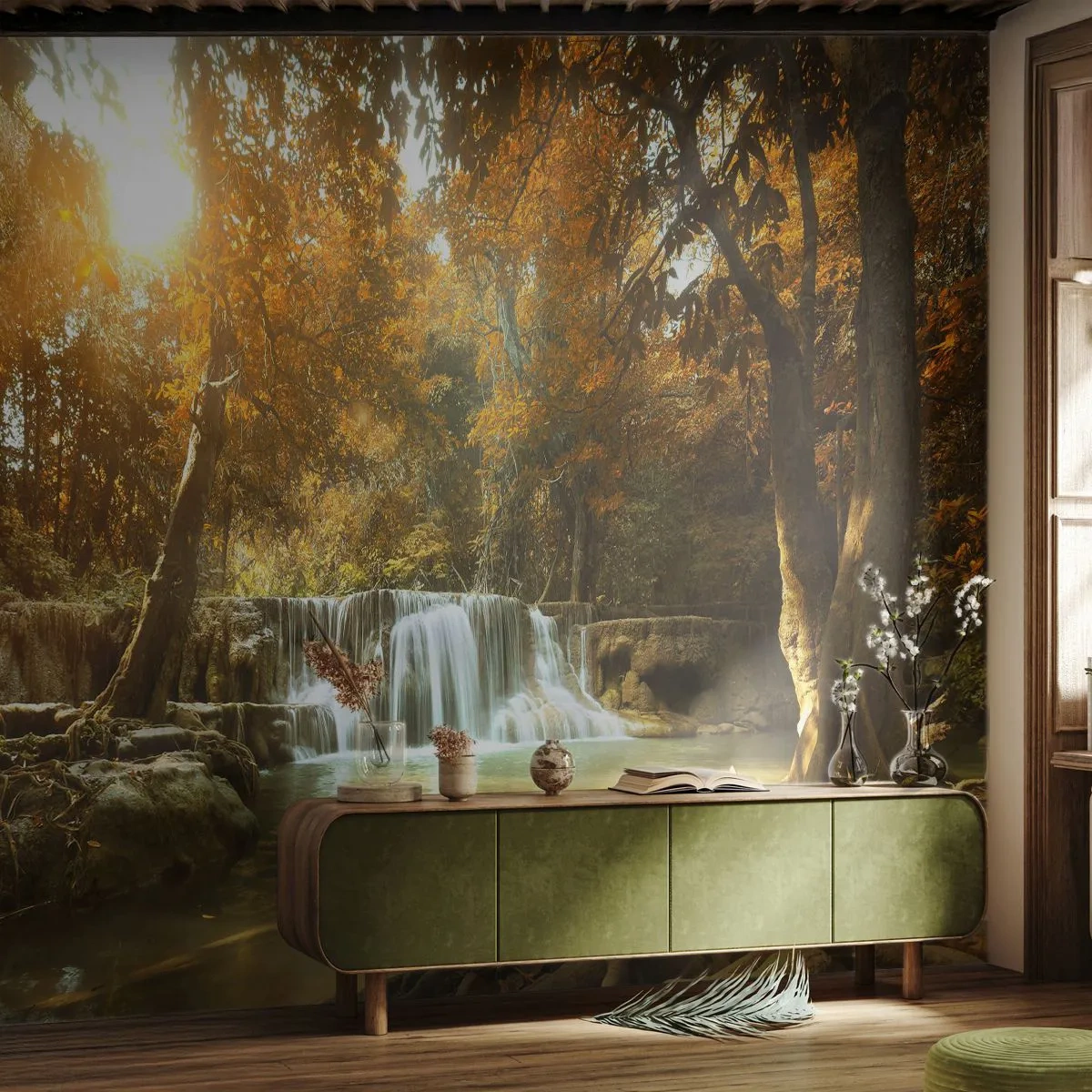 Fototapeta Premium Sand - Parkový vodopád - Krajina, Vodopád, Les - 400x280 cm