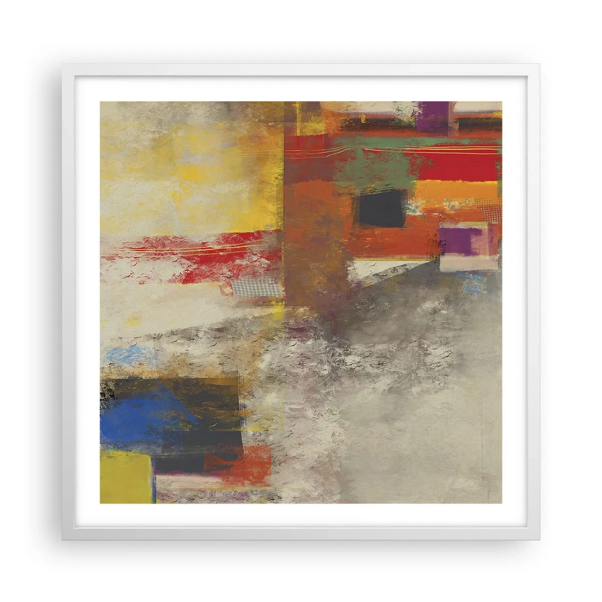 Plakát v bílém rámu - Geometrie barev - 60x60 cm