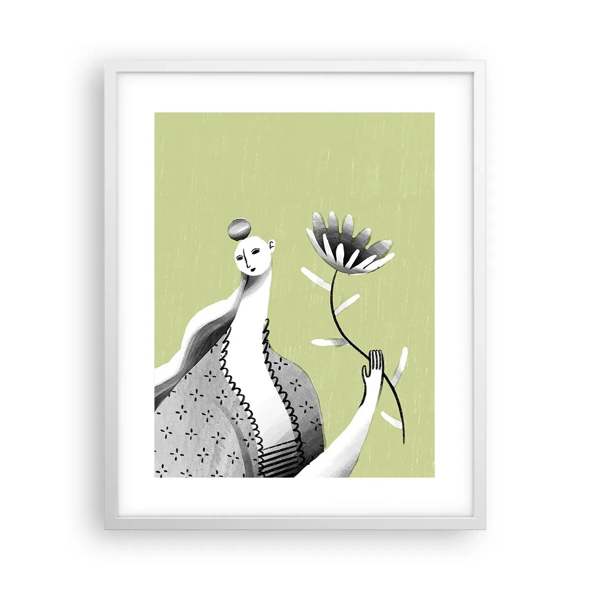 Plakát v bílém rámu - Modernistický portrét – držící květinu - 40x50 cm