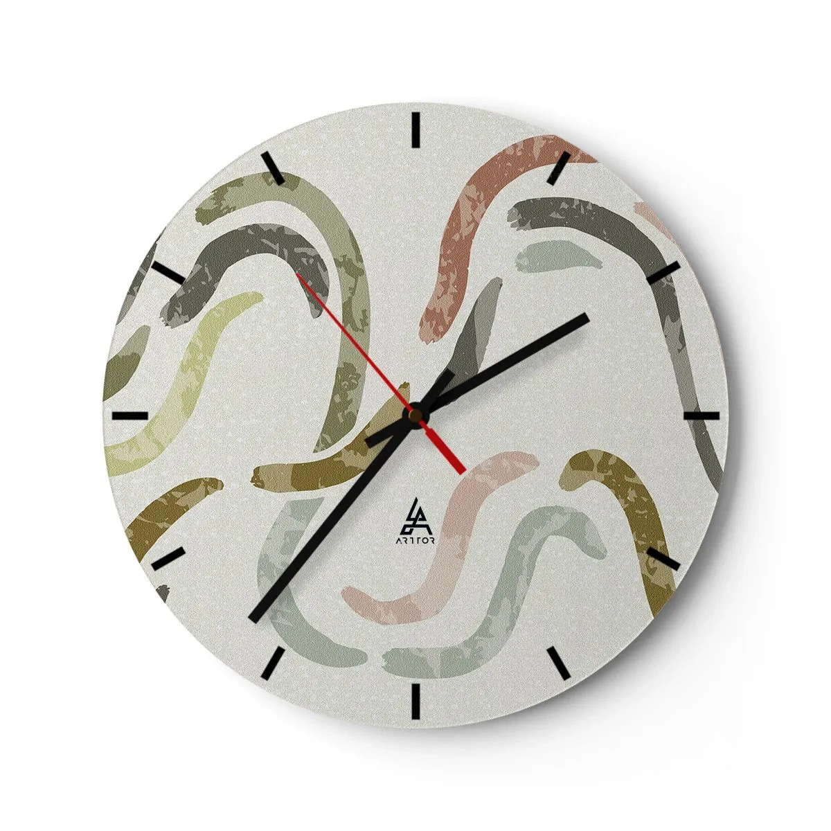 Nástěnné hodiny - Organické tahy štětcem v zemitých tónech - 30x30cm - Radostný tanec abstrakce - Moderní nástěnná dekorace do obývacího pokoje, kuchyně a ložnice ARTTOR
