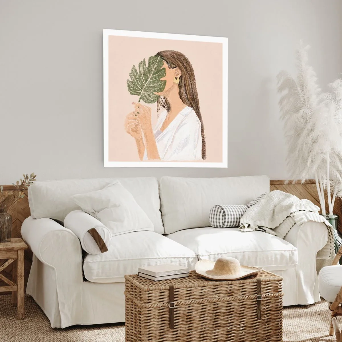 Plakát - Tajemný portrét s vějířem - 40x40 cm